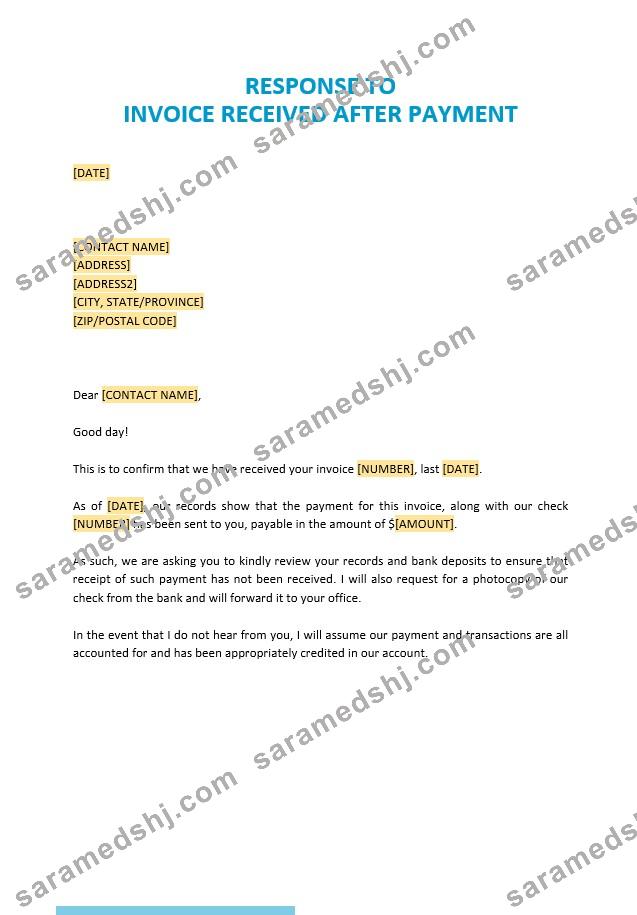 Free Response to Invoice Received after Payment Template